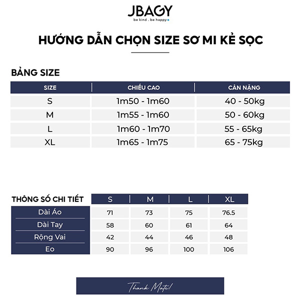 Cách chọn size áo sơ mi kẻ sọc Hàn Quốc JBAGY Stripes